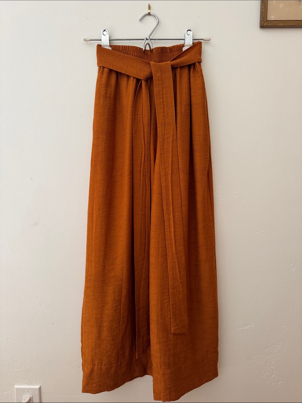 High-Rise Wide-Leg Tie-Waist Pants in Burnt Orange